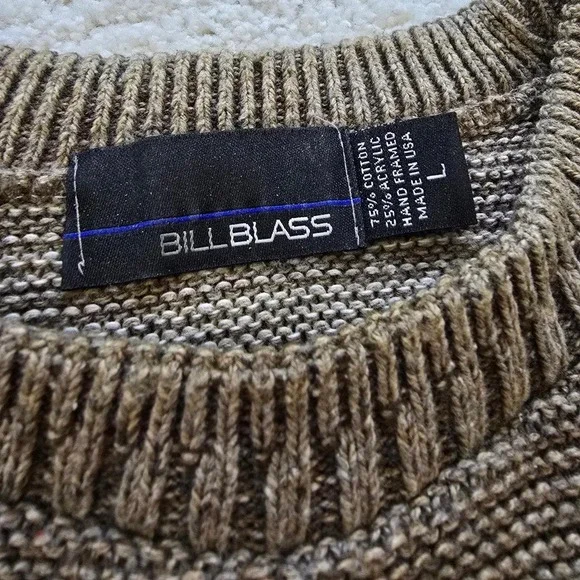 Vintage Bill Blass Men's Patchwork Stripe Sweater Size L Made in USA Brown‎ Tan - Picture 2 of 6